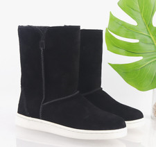 Bearpaw Womens Delaney Boots Size 8 Black Suede Sherpa Wool Lining Flat Booties