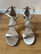 Jewel Badgley Mischka Women's Champagne Satin Strappy Heeled Sandals Size 7 1/2