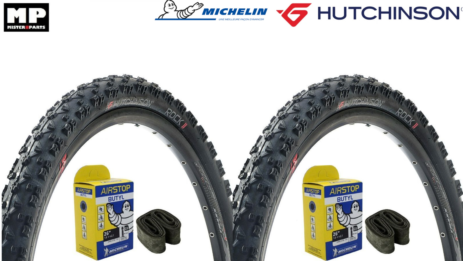 2 pneu VTT 26 pouces anti-crevaison pack complet Hutchinson avec chambres à air