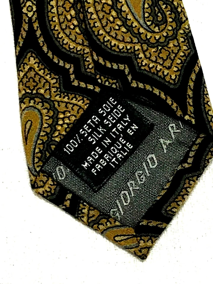 ARMANI CRAVETTE Mens Neck Tie MADE IN ITALY 100 % Silk OLIVE GREEN BLACK PAISLEY - Image 3 of 4