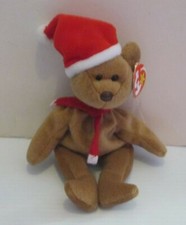 TY 1997 HOLIDAY TEDDY BEAR BEANIE BABY PLUSH MWMT SANTA HAT SCARF BEANIE BABIES