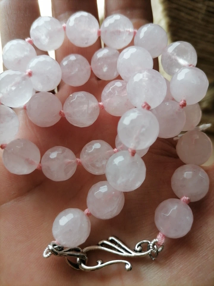 Collana QUARZO ROSA Nat Sfacc cm 49 mm 12 nuova argento tibetano - Immagine 2 di 4