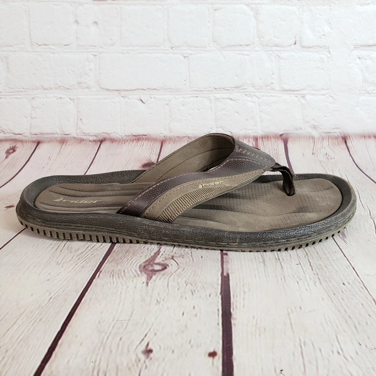 Rider Grendene Mens Brown Leather Flip Flop Thong Sandals Size 9