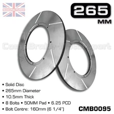 265MM x 10.5MM x 8 BOLT x 50MM PAD x6.25″ PCD – GROOVED BRAKE DISCS – PAIR