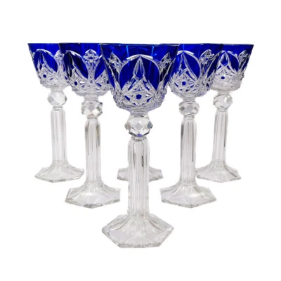 1. von 6 Weinrömer mit kobaltblauen Überfang & Zierschliffdekor, Baccarat, 1905 - Bild 1 von 4