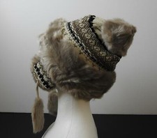 NWT Winter Knit Fur Hat Ear Flap Brown Tan Acrylic Unisex Youth/Adult 19" G7
