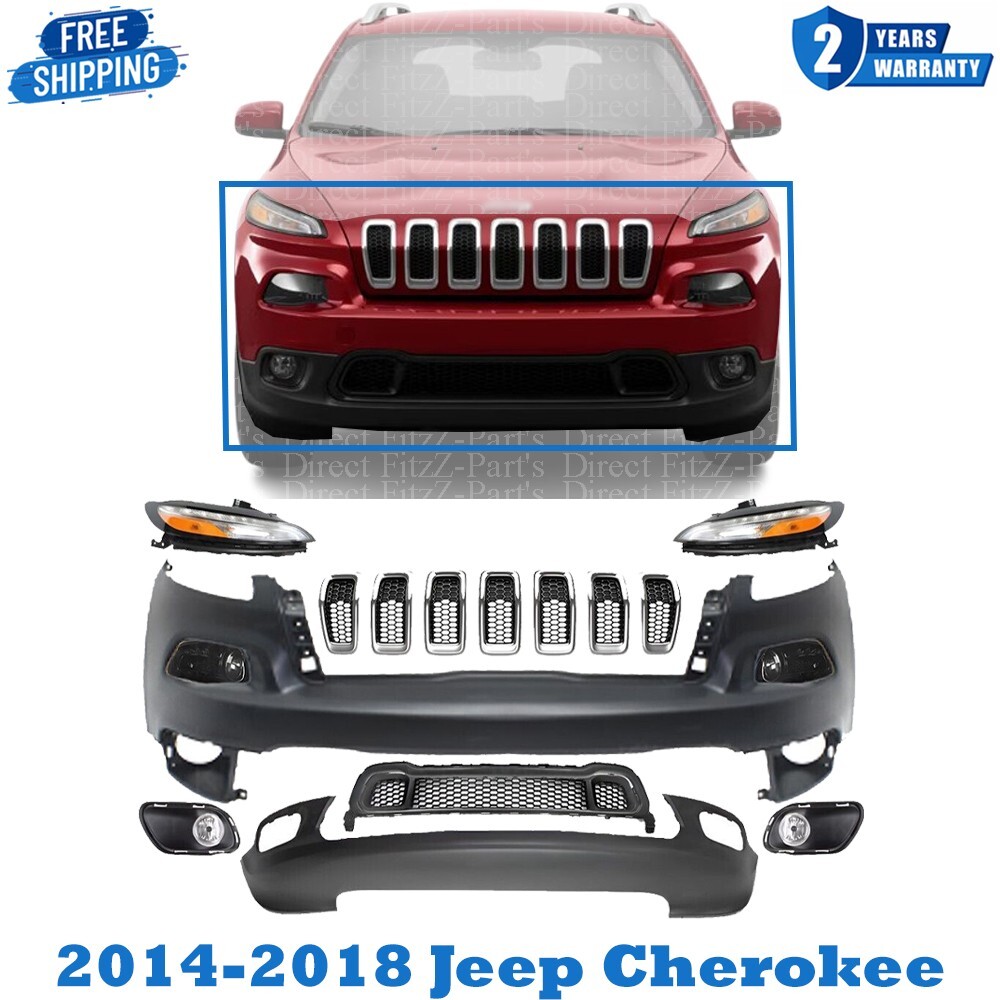 2014-2018 Jeep Cherokee Front Bumper Cover Fascia with Headlight Assembly