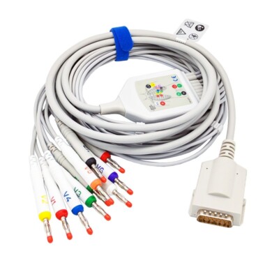 Burdick Compatible One Piece Reusable EKG Cable - AHA - 7725