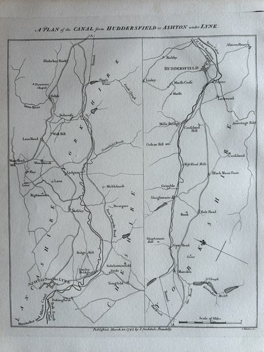 1795 The Huddersfield Canal estrecho a Ashton bajo Lyne mapa antiguo - Imagen 1 de 3