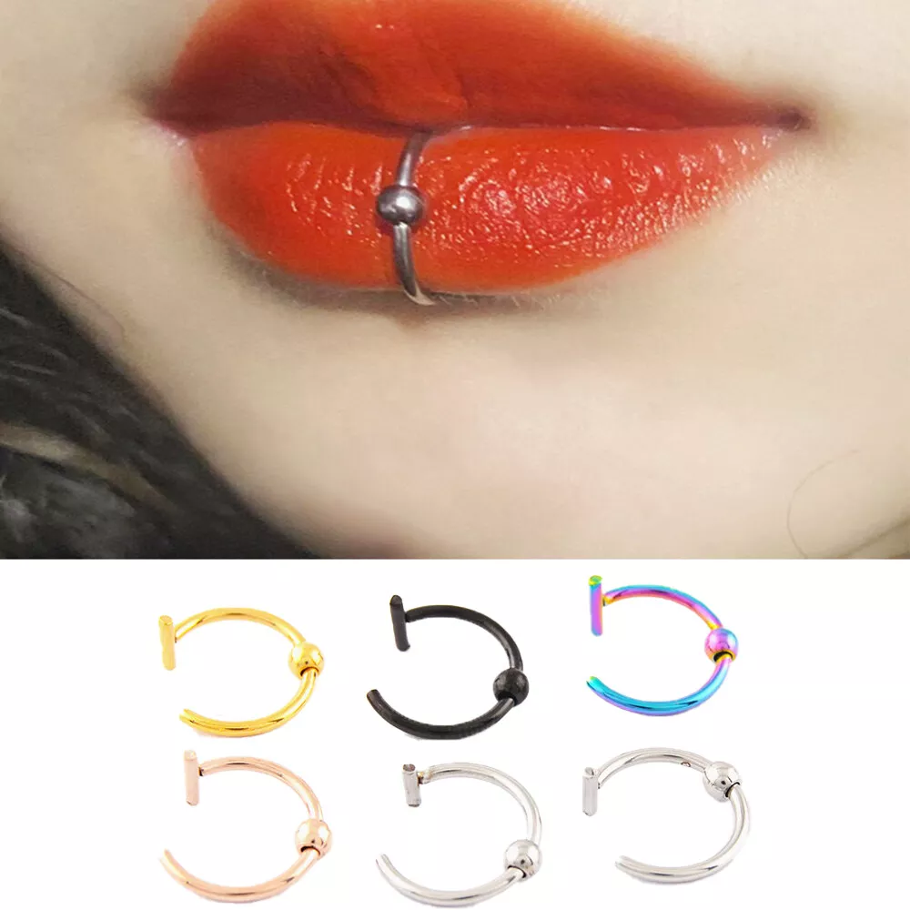 Monroe Lip Bar Ring CZHorseshoe CZ Stainless Steel RING Hoop Curved Lip Ring  | eBay