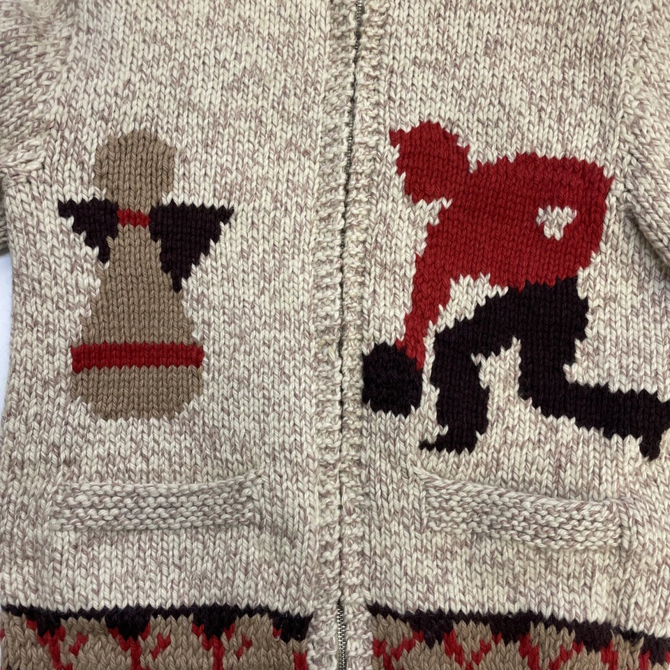 Suéter Cowichan Tejido Lana Bowling De Colección Talla Mediana Cremallera Relámpago Foto 3 de 4