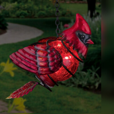 BIRD SOLAR LANTERN CARDINAL REGAL ARTS 12548 GLOWS GARDEN YARD DECOR FREE SHIP