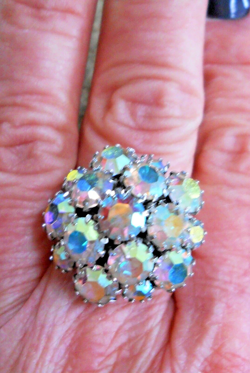 RARE Vtg. Sarah Coventry Clustered Aurora Borealis AB Rhinestone