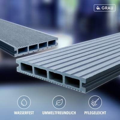 WPC Terrassendiele Hohldiele 24 x 146 mm Hochwertige WPC-Dielen 3 Farben, Muster