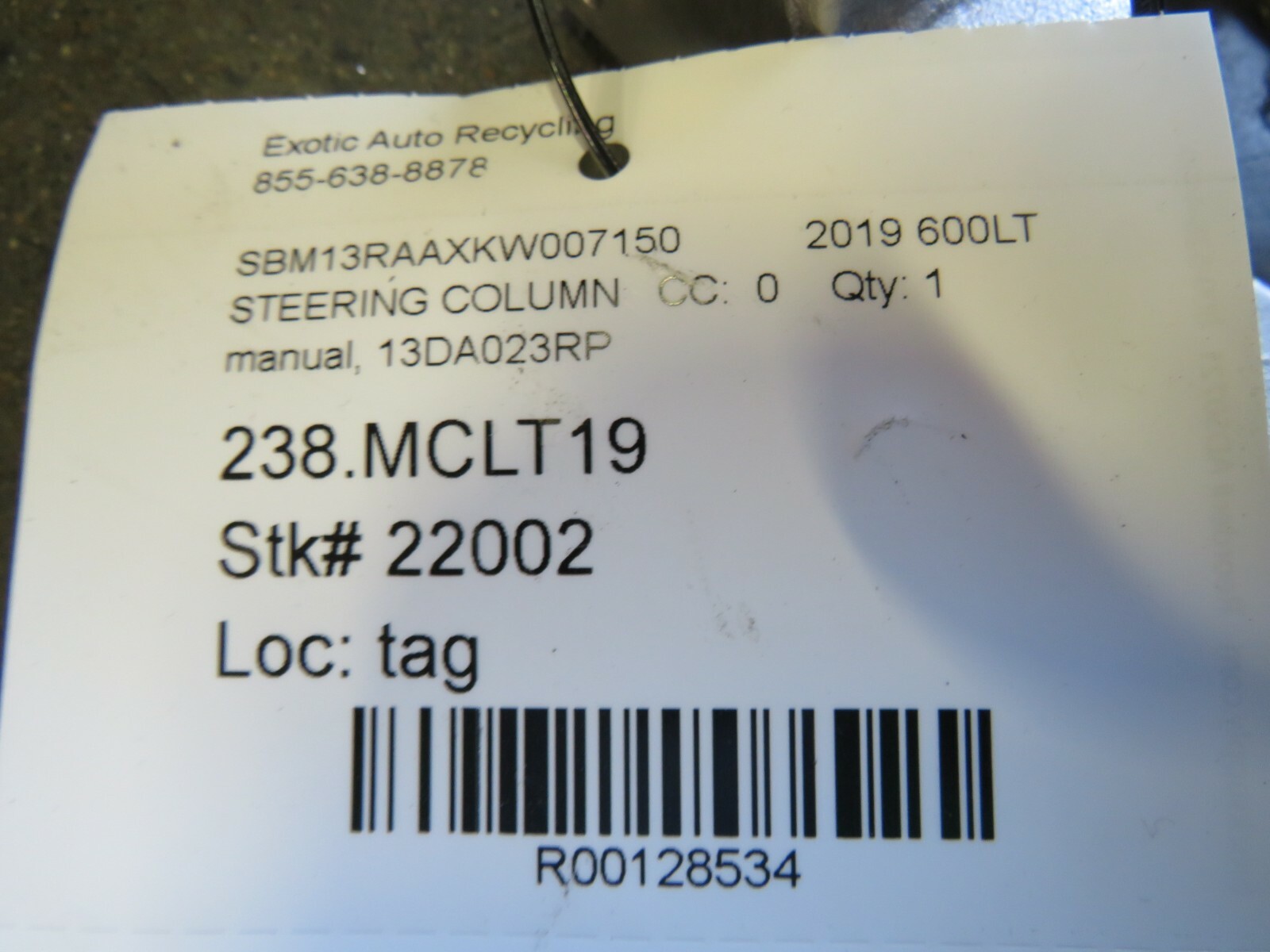 McLaren 600LT, Steering Column, Used, P/N 13DA023RP