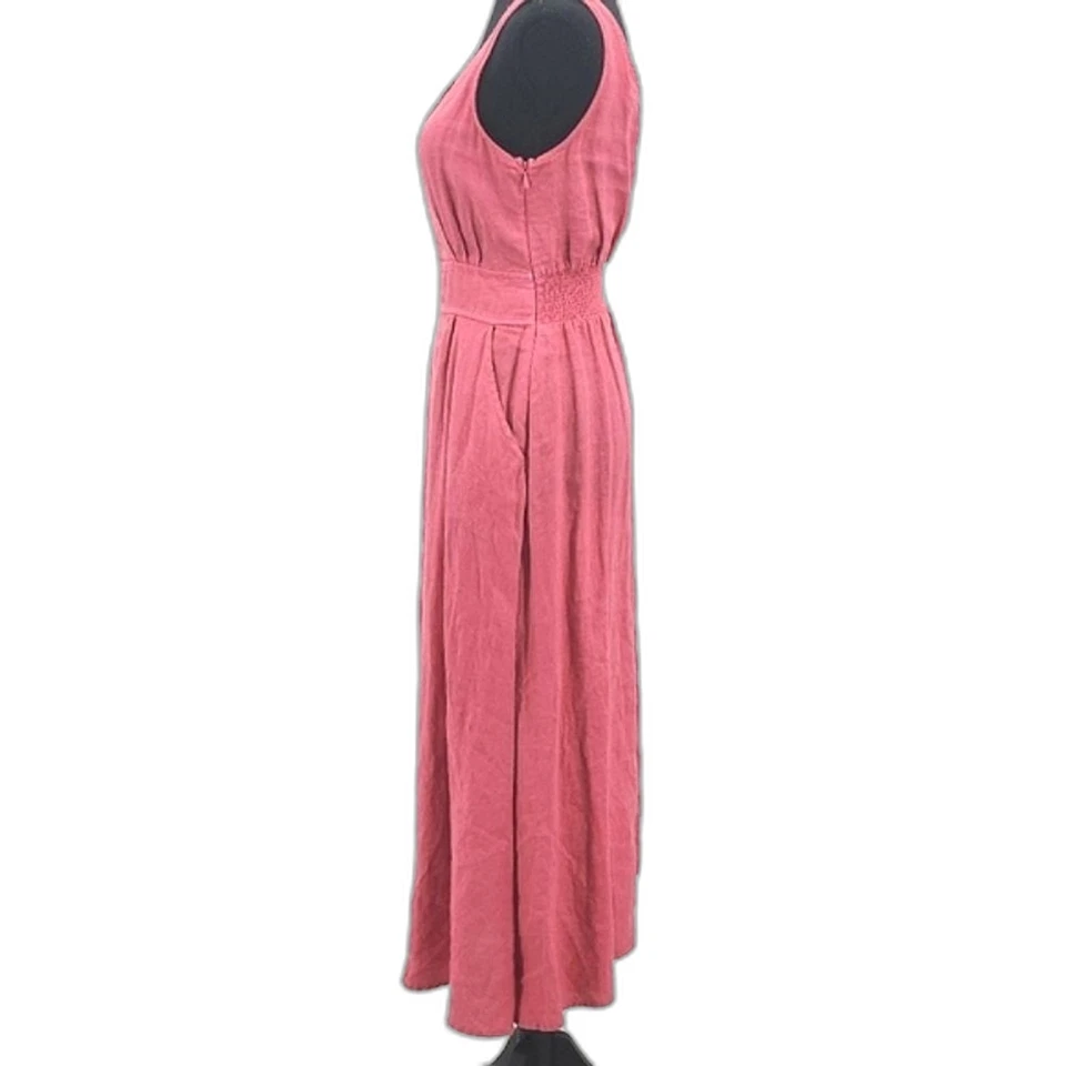 Vestido Joie Midi Feminino Tamanho 2 Bolsos de Linho Rosa Deusa Férias Viagem Boho - Imagem 3 de 4