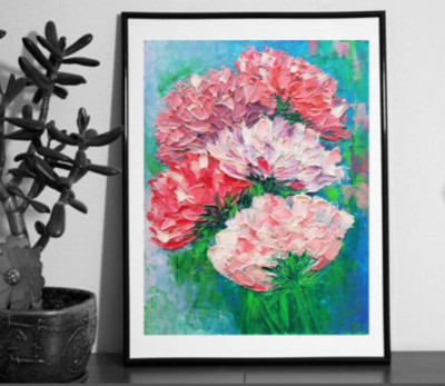 Rose Oil Painting, Pink Flowers Original Painting. No Frame. 28x21 cm