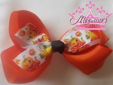 BIG Boutique Style Orange, Black  Jack-O-Lantern Halloween Double Stack Hairbow
