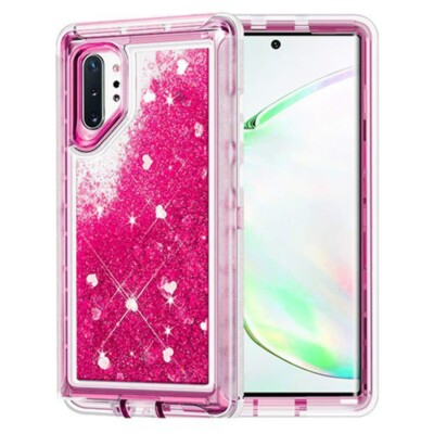 For Samsung Note 10 Transparent Heavy Duty Glitter Quicksand Case w/Clip HOT PIN