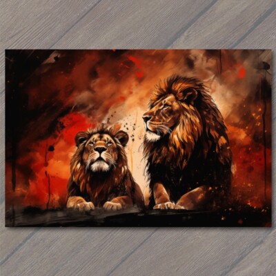 Art Print  Lions in Vivid Pop Art, Bright Orange Palette Adds Playful Flair lion