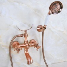 Antique Red Copper Clawfoot Bath Tub Faucet Telephone Design Handheld Shower Set