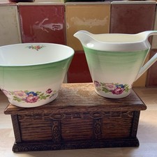 Johnson Bros PAREEK Jug and Sugar Bowl white /Green / Pink Floral Detail c1913