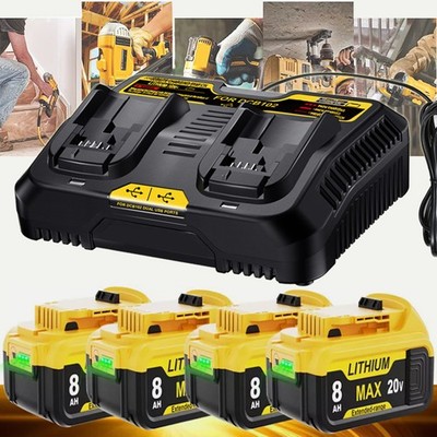 4/2Pack 8.0Ah Battery or Dual Charger for DeWalt 20V Max Lithium Ion DCB206-2