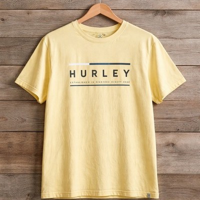Hurley Mens XL Graphic T-Shirt Yellow Established 1999 Cotton Surf Tee