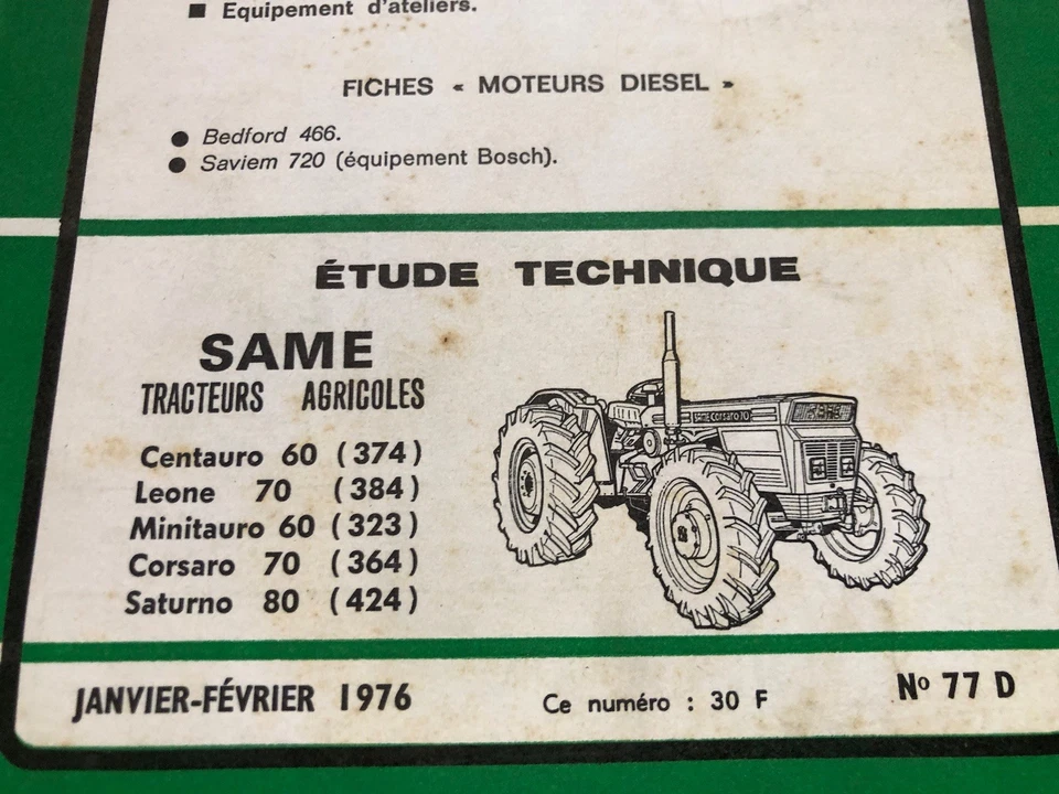REVUE TECHNIQUE TRACTEUR SAME CENTAURO 60 LEONE 70 MINITAURO CORSARO SATURNO - Photo 2/4