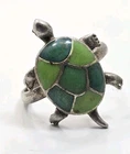 Beautiful Vintage Sterling Silver 925 Inlay Turtle Ladies Ring Size 6