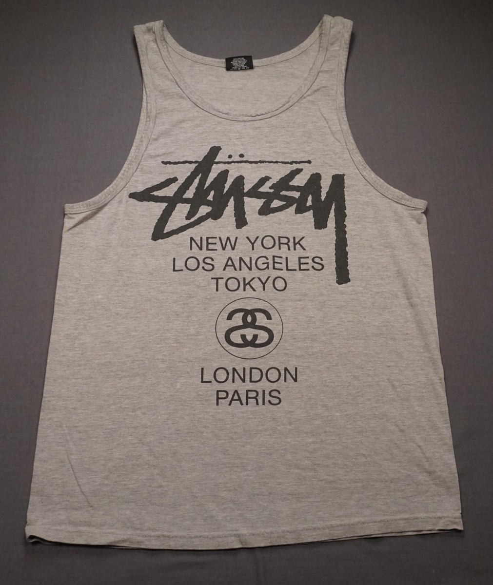 Stussy Shirt Mens Medium Gray World Tour Tank Top Reggae Rasta