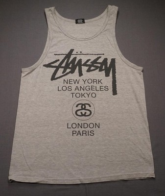 Stussy Shirt Mens Medium Gray World Tour Tank Top Reggae Rasta