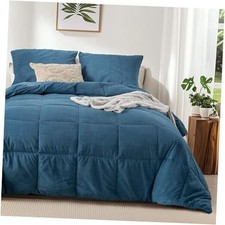 Size omforter Set,Fluffy Corduroy Comforter,3 Pieces Down King Navy Blue