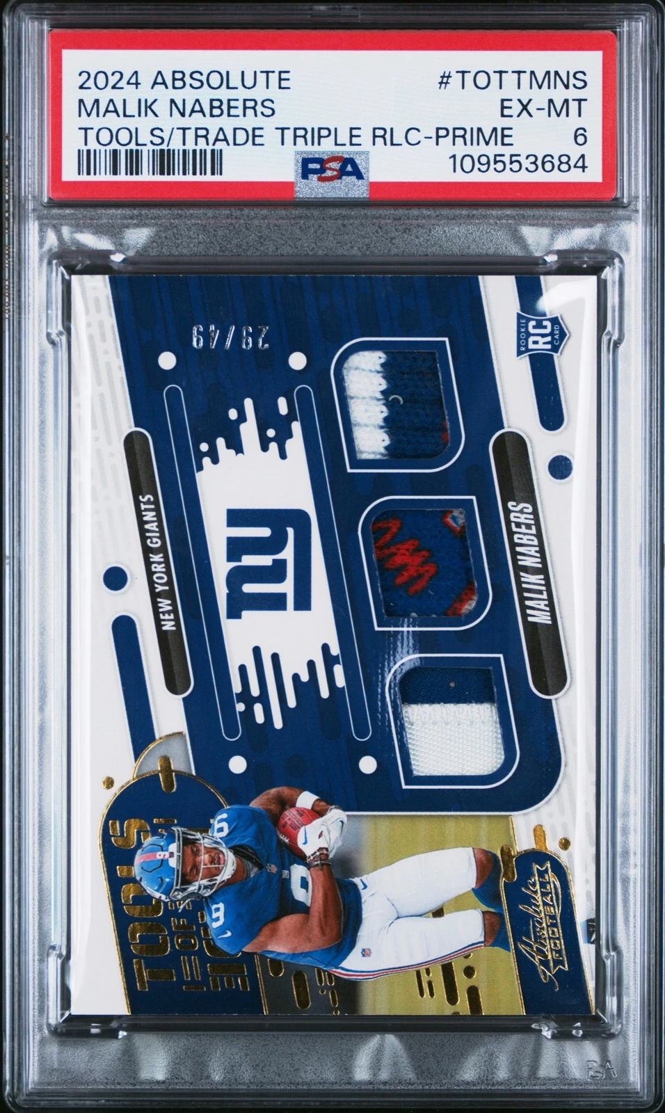 Malik Nabers Panini Absolute Tools of the Trade Triple Relics #TOTTMNS Prime