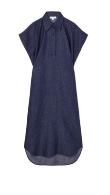 COS OVERSIZED DENIM MIDI SHIRT DRESS Cotton Linen/2 Side Pockets /Sz6 / Fit 12