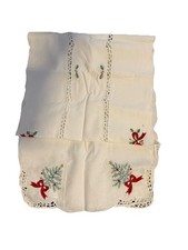 Christmas Table Runner, Embroidered Christmas Trees, 100 White Cotton, 68  X 15