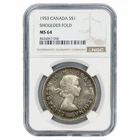 1953 Canada Silver Dollar $1 Shoulder Fold NGC MS 64