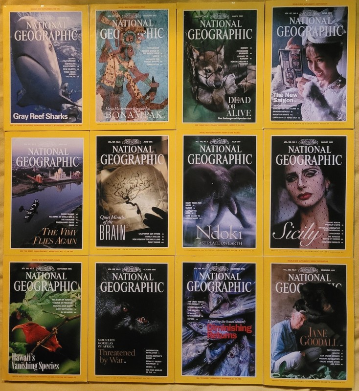National Geographic Magazines 1995 entire year with inserts and maps