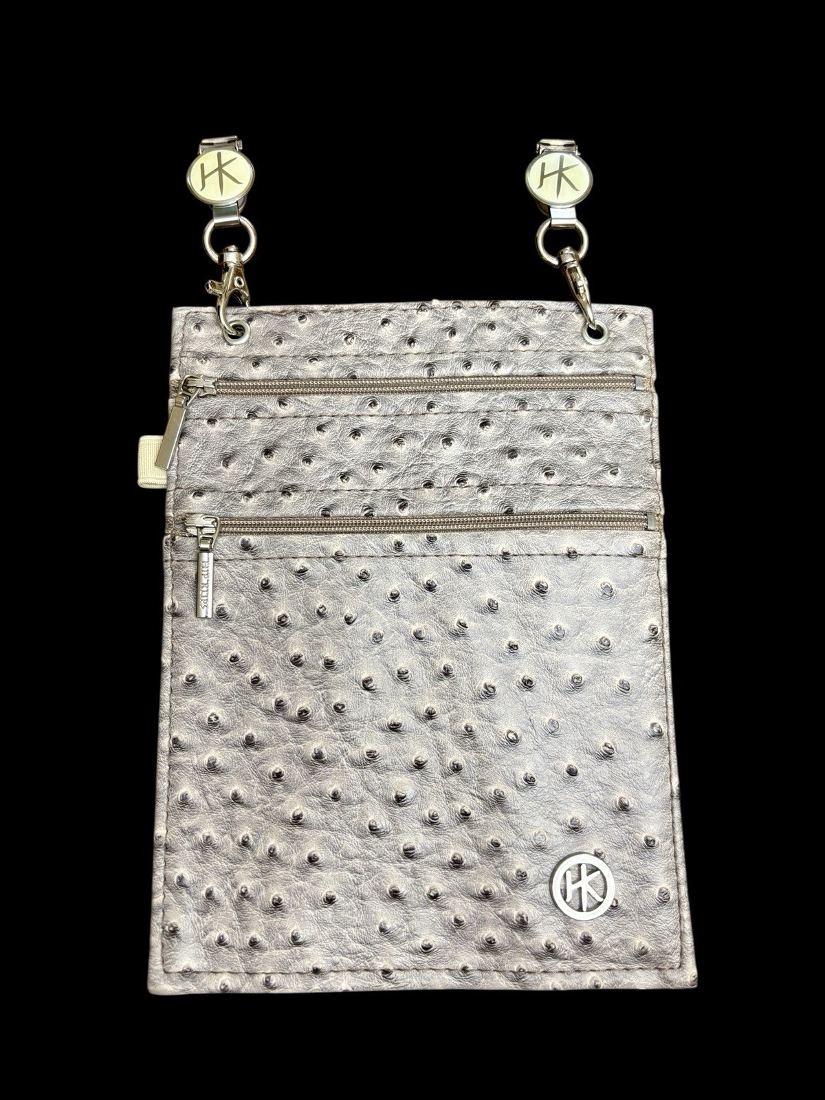 Hip Klip Grey Hands Free Bag Wallet Cell Pocket 2 Zippered 1 Slip Pocket 6”x8”