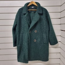 F&F Single-Breasted Teddy Fleece Coat Women’s Size 12 Green Notched lapel