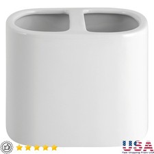 Ceramic Toothbrush Holder Glossy White Bathroom Storage Countertop Organizer New