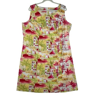 VTG Real Clothes Salon Z Novelty Print Dress 18 Tropical Vacation Scene Artsy