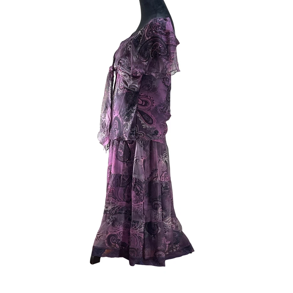 Boho Tiered Maxi skirt top M Silk whimsical fairy boho whimsigoth witchy fairy - Image 2 of 4