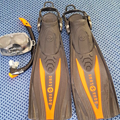 Aqua Lung Technisub Open Heel Adjustable Strap Fins + Mask Snorkel