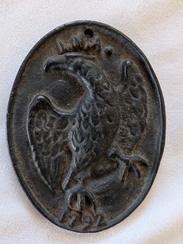 Lot: Vintage Cast Iron Fire Marks: Green Tree No. 105 and INA Eagle design 1792