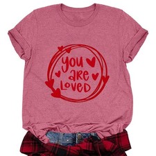 Womens Valentines Tee Shirts Cute Heart Graphic You are Small, Light Red