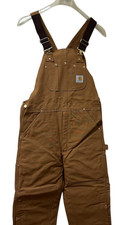 Vtg Carhartt Duck Zip to Knee Bib Overalls Quilt Lined R02 BRN 56 X 30 NEW NOS