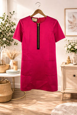 GUCCI Silk Half Zip Dress Pink Knee Length Short Sleeve Size 42