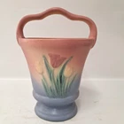 Vintage Hull Pottery Tulip Basket Vase Pastel Gradient Art Pottery USA