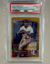 🔥🔥 2025 Bowman Chrome Sebastian Walcott Gold Shimmer PSA 9 HOT Rangers🔥🔥